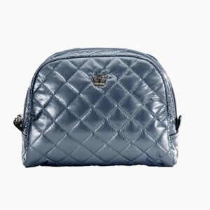 Oliver Thomas Gray Quilted Cosmetic Bag Makeup Pouch Small Travel Zip Case New